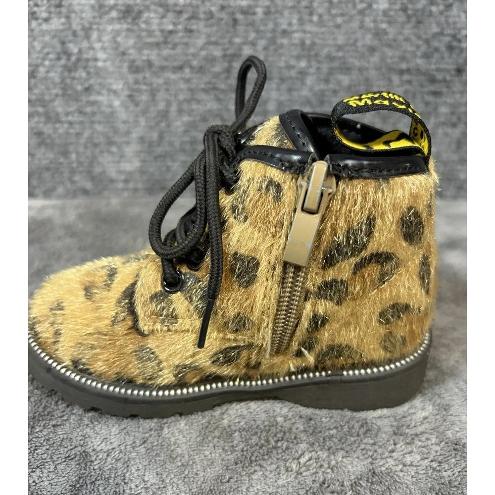 Unbranded Leopard Faux Fur Boots Toddler 7 7.5 Brown Punk Grunge Lace Up EU 23